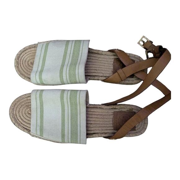 Tory Burch Espadrille Sandal Womens Size 9 Awning Ivory Green - Picture 8 of 9